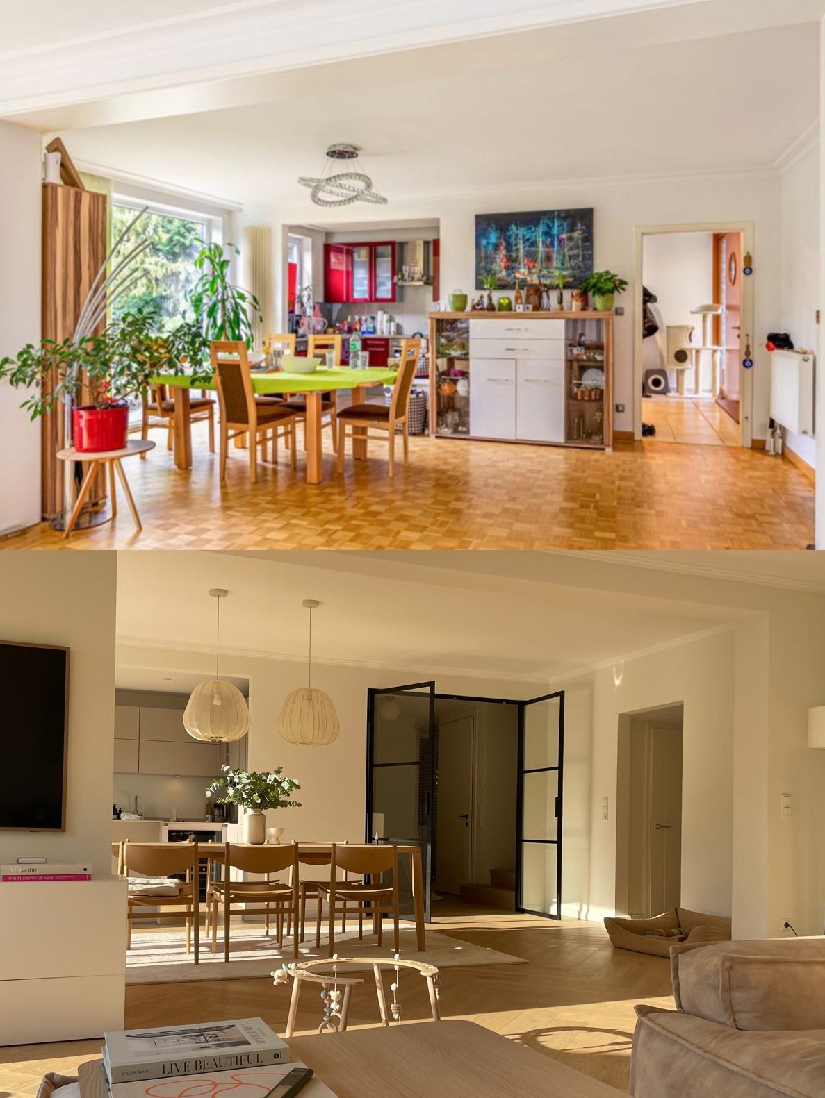 Vorher-Nachher-Ansicht Esszimmer